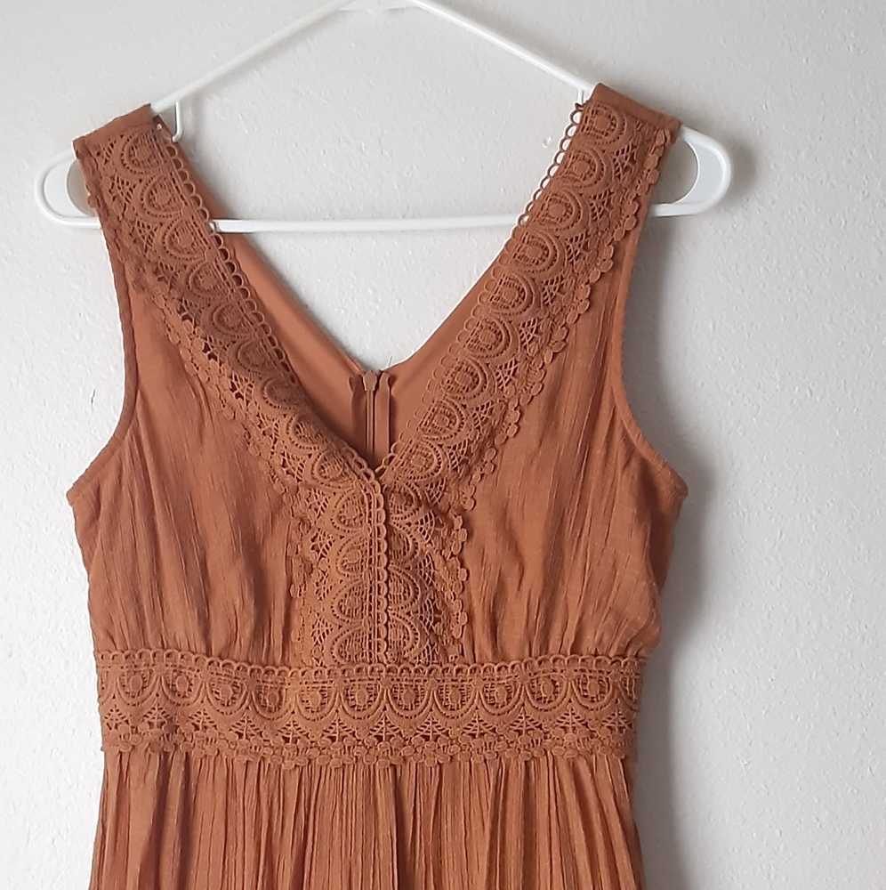J Gee Women's Rust colored Boho Pheasant Maxi Dress Size Small
